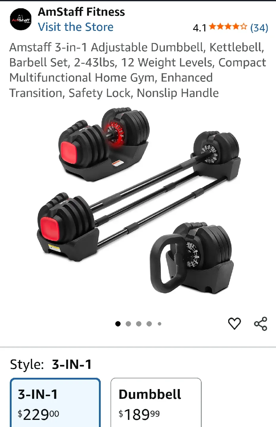 3-in-1 Adjustable Dumbbell/Kettlebell/Barbell Set image indicator(5)