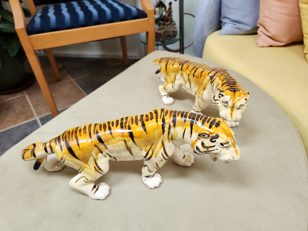 Pair of Vintage Ceramic Tiger Figurines
