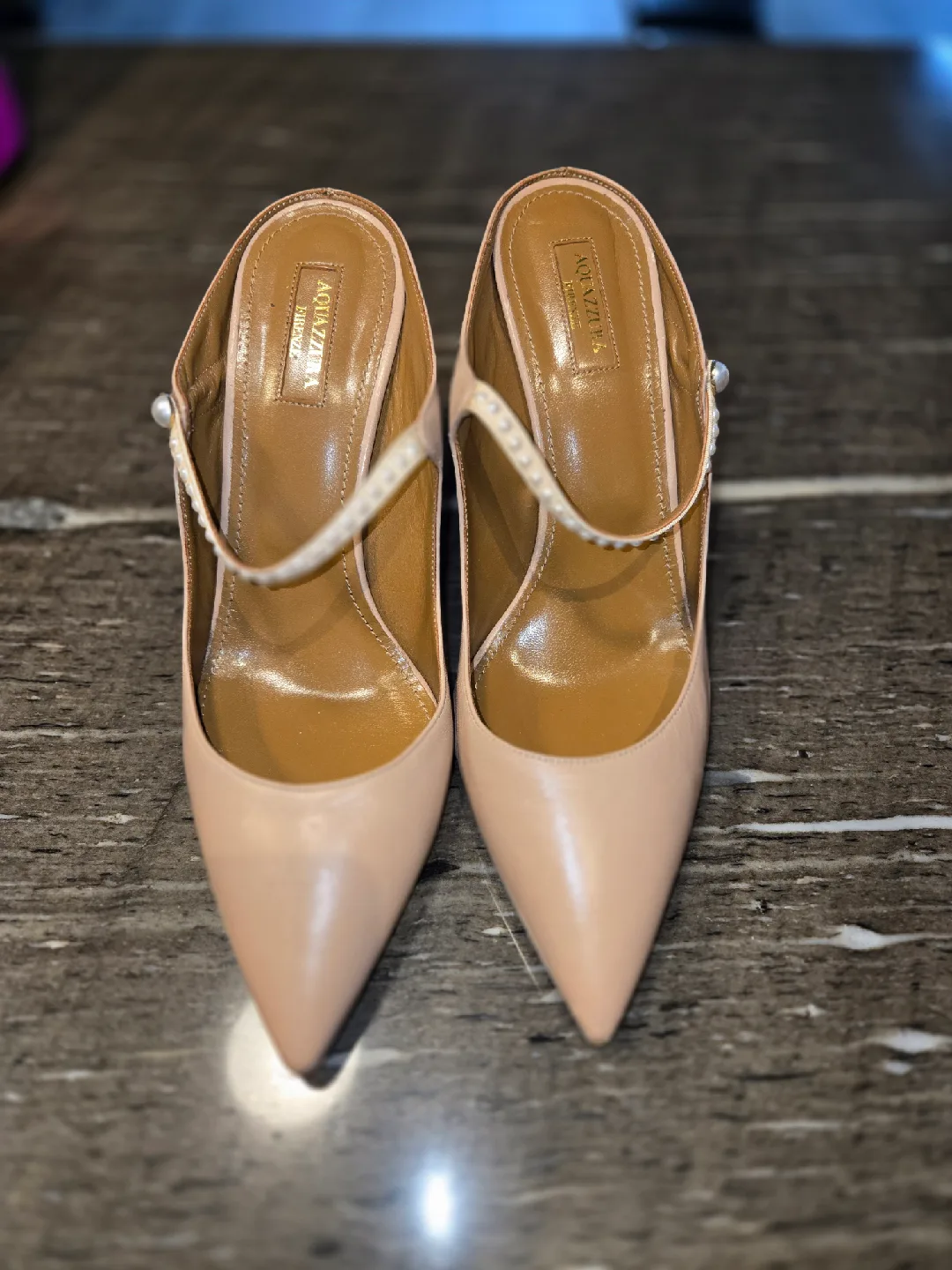 Aquazzura Pearl Embellished Leather Mules Size 41 thumbnail