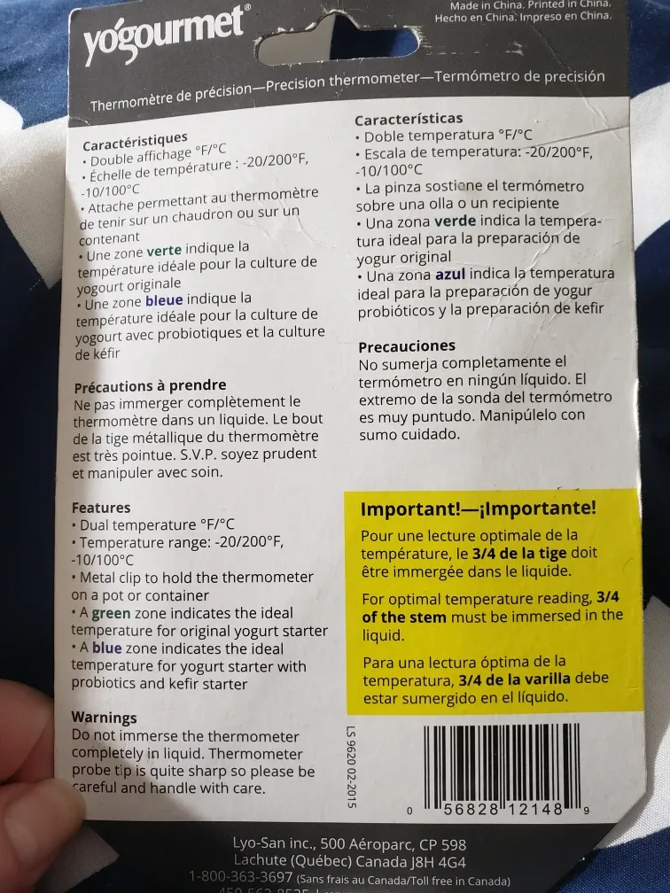 Yogourmet Precision Thermometer -  Package includes image indicator(2)