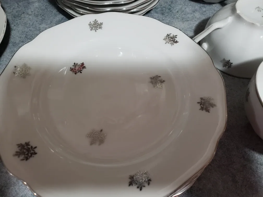 Vintage MCM 38 fine porcelain Tea Set  Silver Maple Leaf image indicator(5)