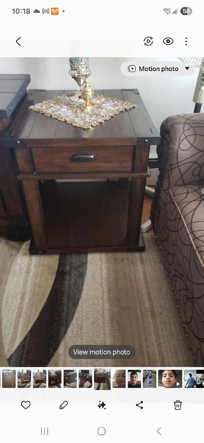 Brown Wood End 2 Tables  with Drawer