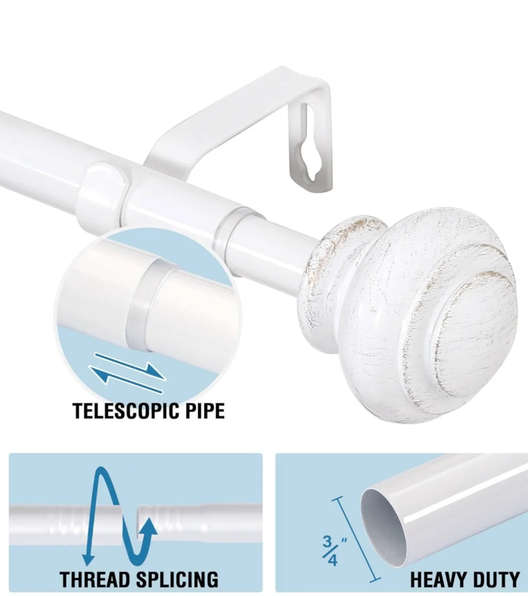 H.VERSAILTEX White Curtain Rods 16.2" to 121.8" 3/4" Diameter image indicator(5)