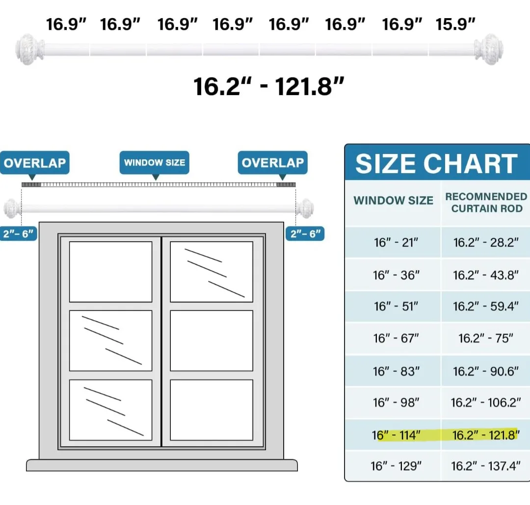 H.VERSAILTEX White Curtain Rods 16.2" to 121.8" 3/4" Diameter image indicator(6)