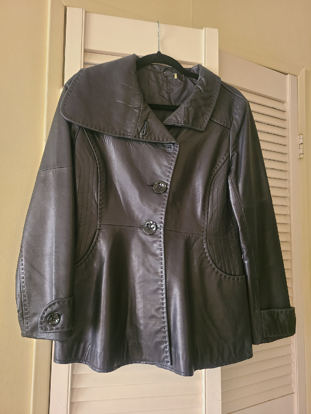 New Black Leather Jacket with Bow Detail