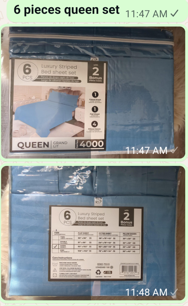 Luxury Striped Queen Bed Sheet Set - 6 Piece