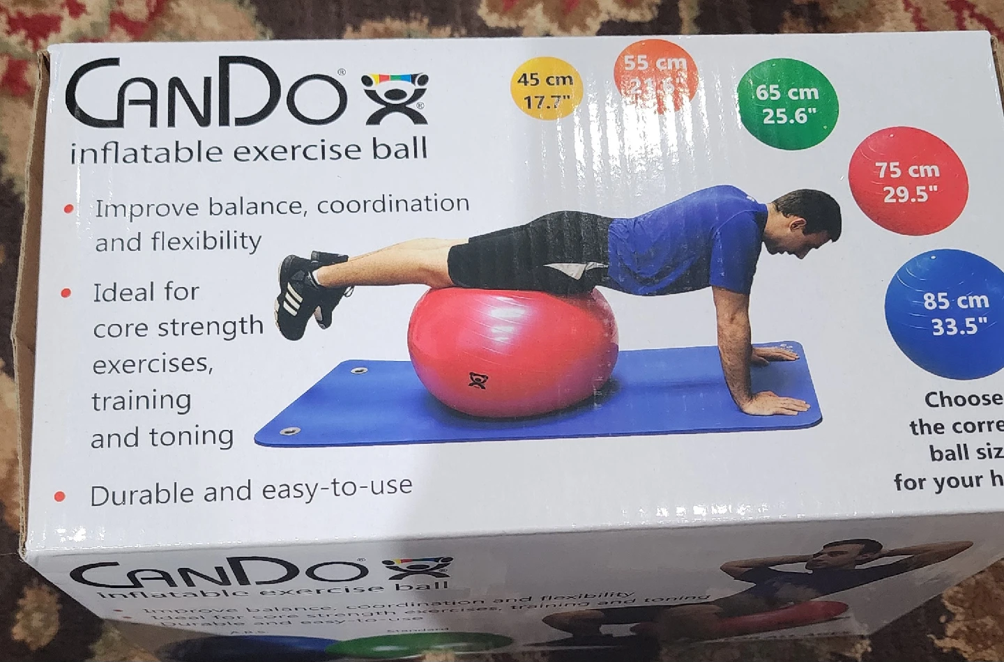 CanDo Inflatable Exercise Ball, Yellow, 17.7"