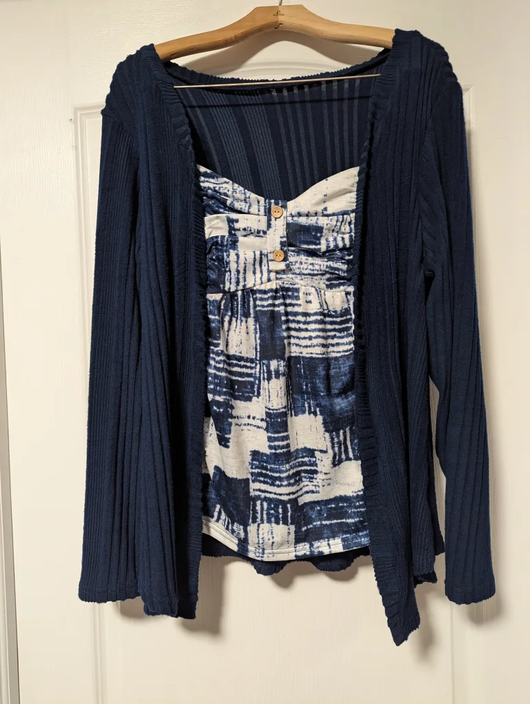 Blue Cardigan & Top Set 1X