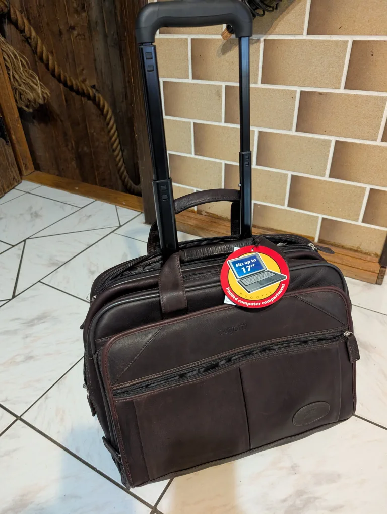 Bugatti Brown Leather Rolling Laptop Bag image indicator(7)