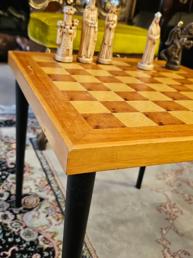 Wooden Chess Table with Black Legs thumbnail