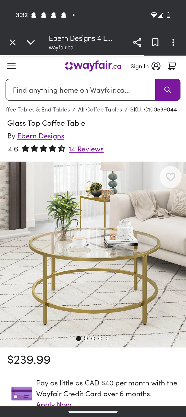 Ebern Designs Glass Top Coffee Table