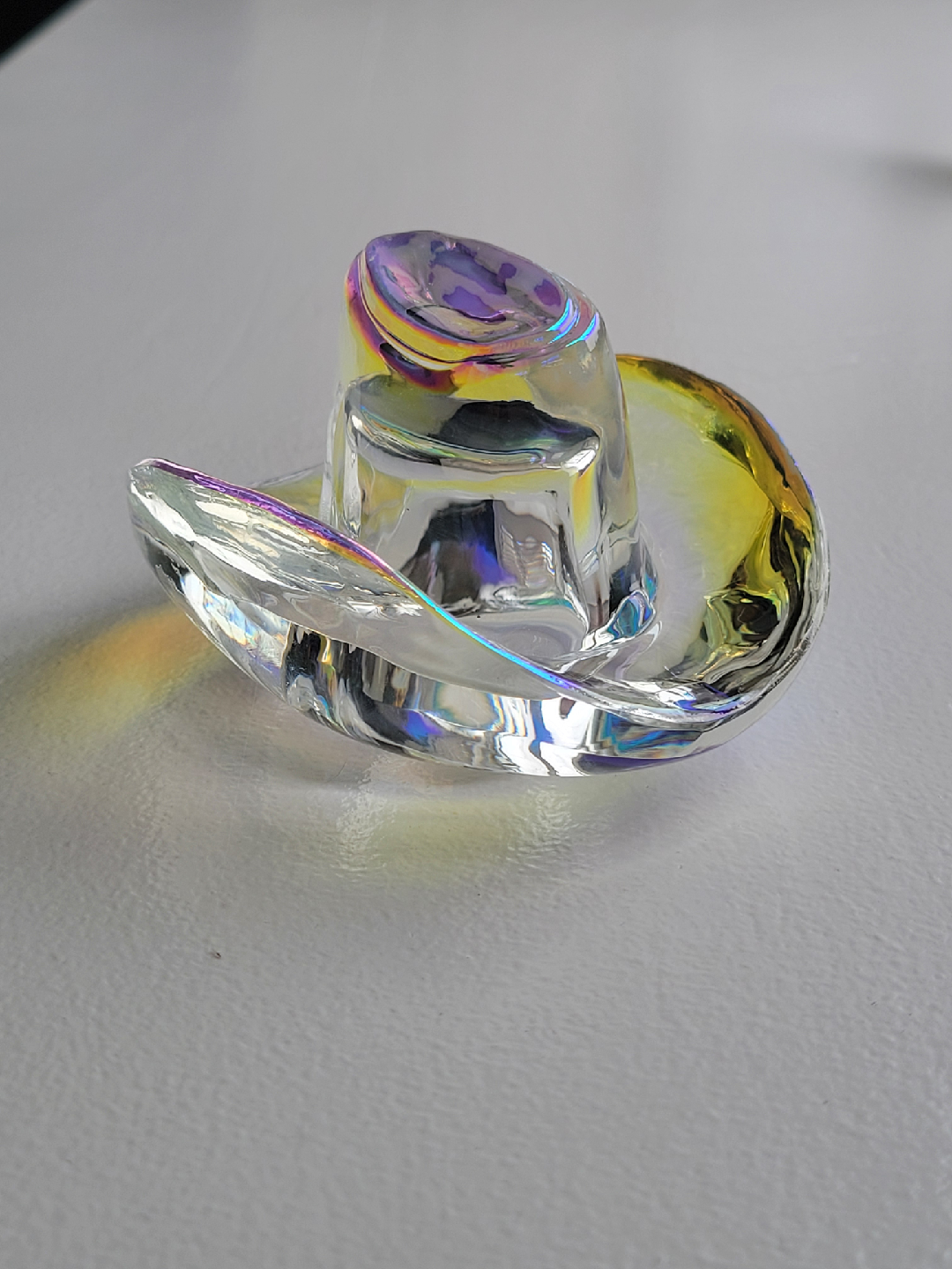 rainbow effect glass Cowboy Hat Paperweight. art. rings