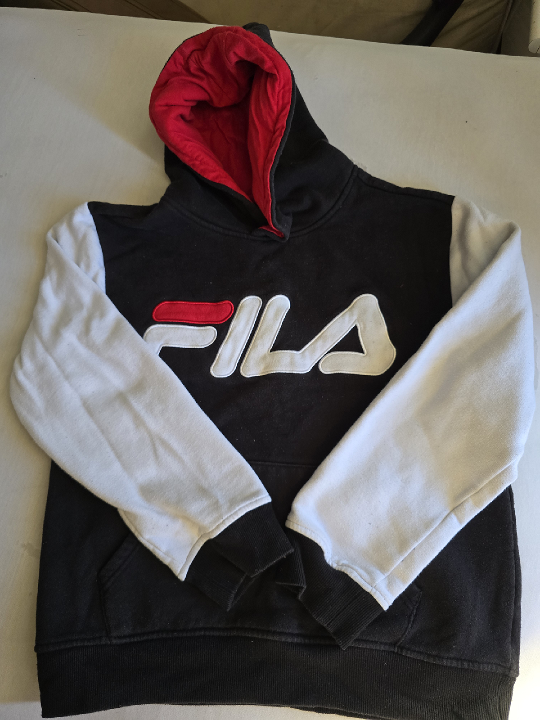 Fila Black, White & Red Hoodie XL (14/16), but fits smaller