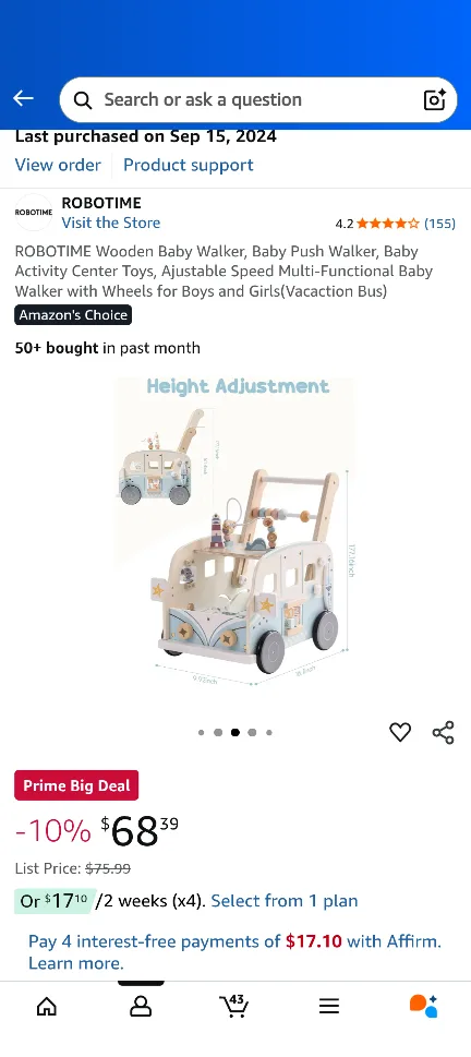 ROBOTIME Wooden Baby Walker - Vacation Bus image indicator(2)