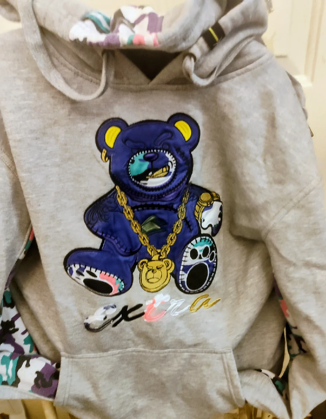 Gray Hoodie with Bear Design thumbnail