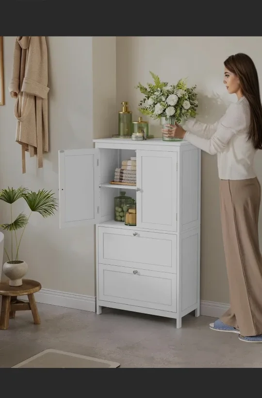 VASAGLE Bathroom Cabinet with Drawers, White image indicator(2)