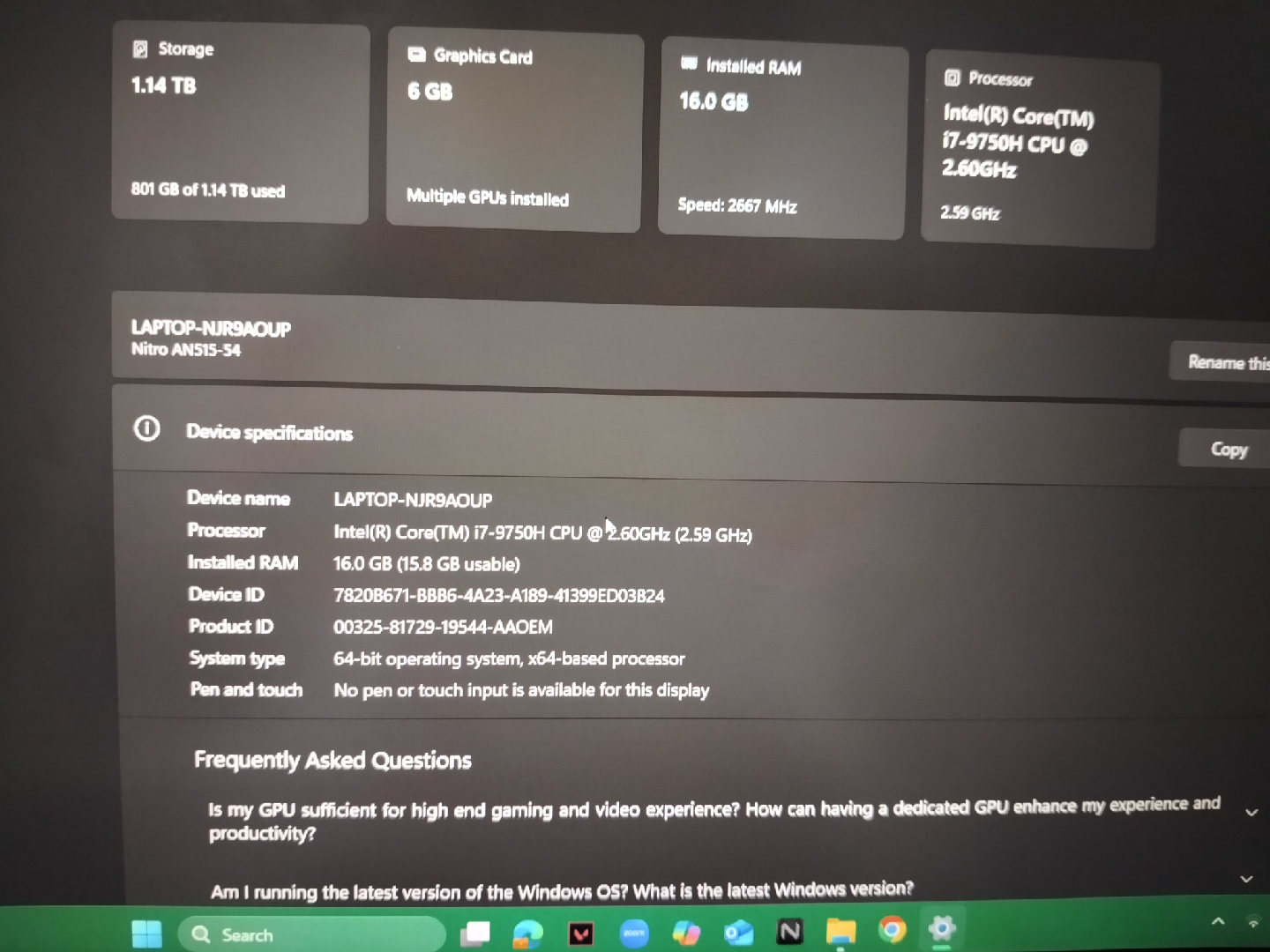 Acer Nitro 5 Gaming Laptop – RTX 2060 / i7 / 144Hz / 16GB RAM - photo 3