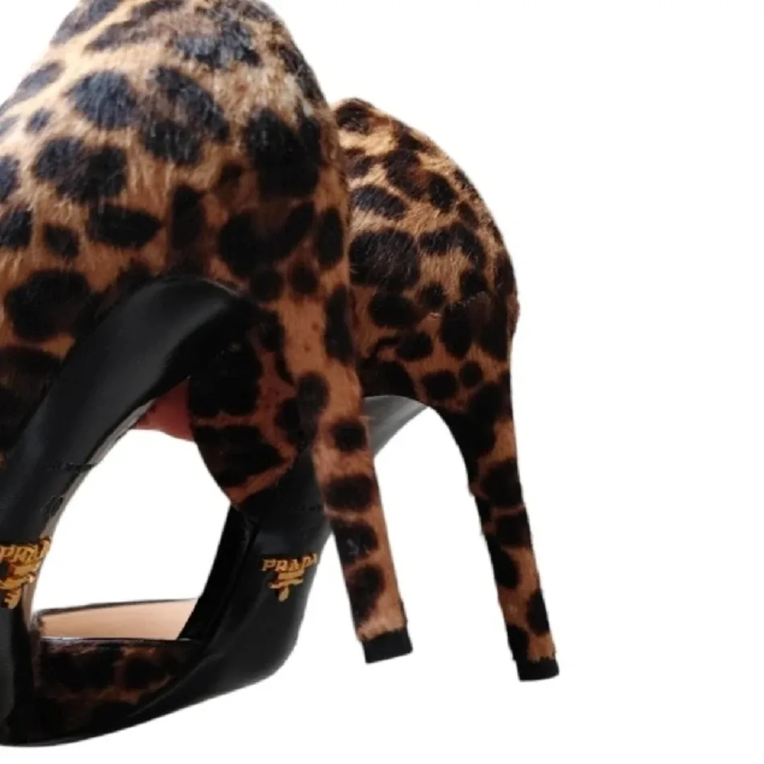Prada Pony Hair Leopard Print Patent Leather Heels image indicator(9)