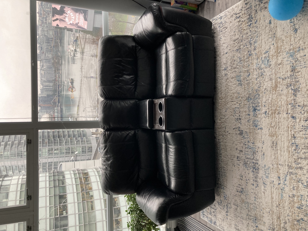 Black Leather Loveseat Recliner with Console
