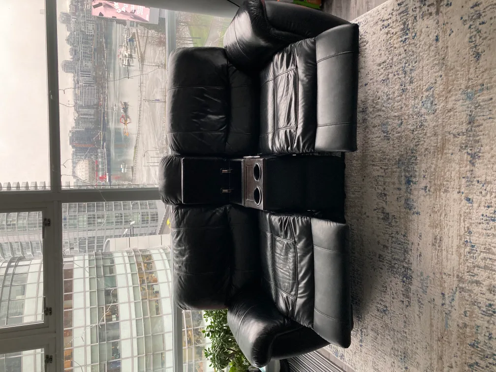 Black Leather Loveseat Recliner with Console image indicator(2)