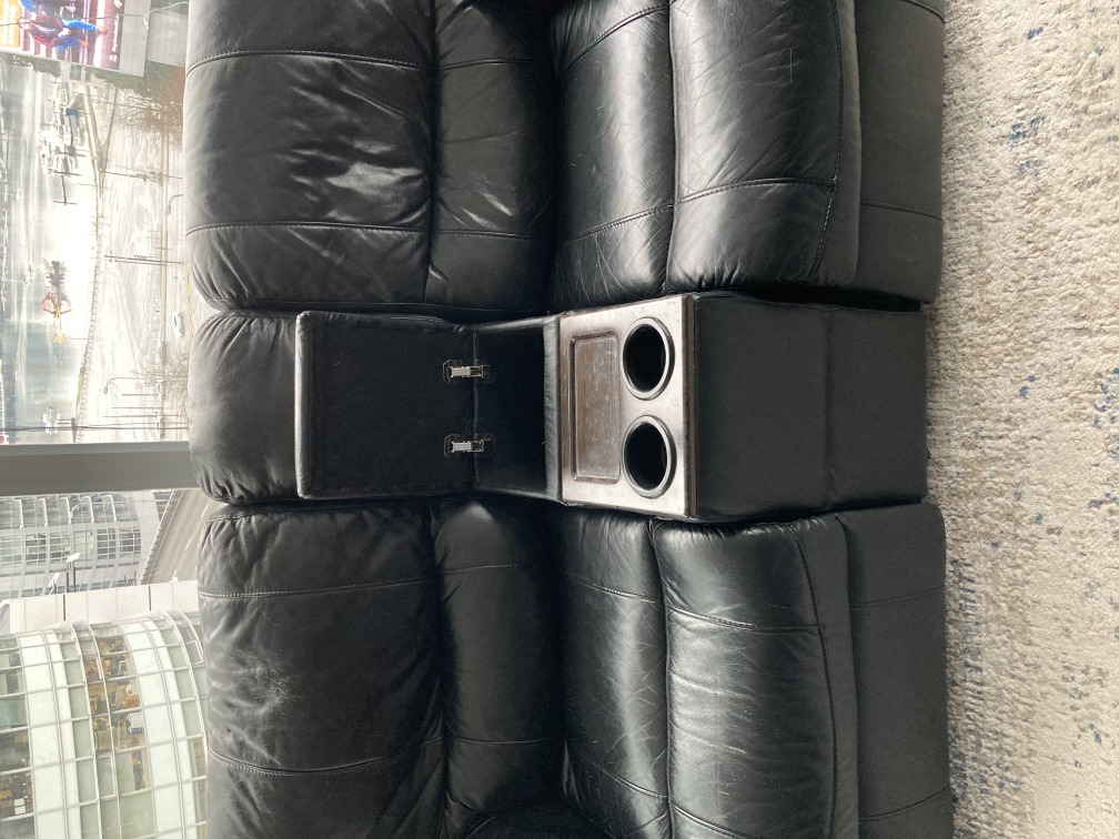 Black Leather Loveseat Recliner with Console - photo 3