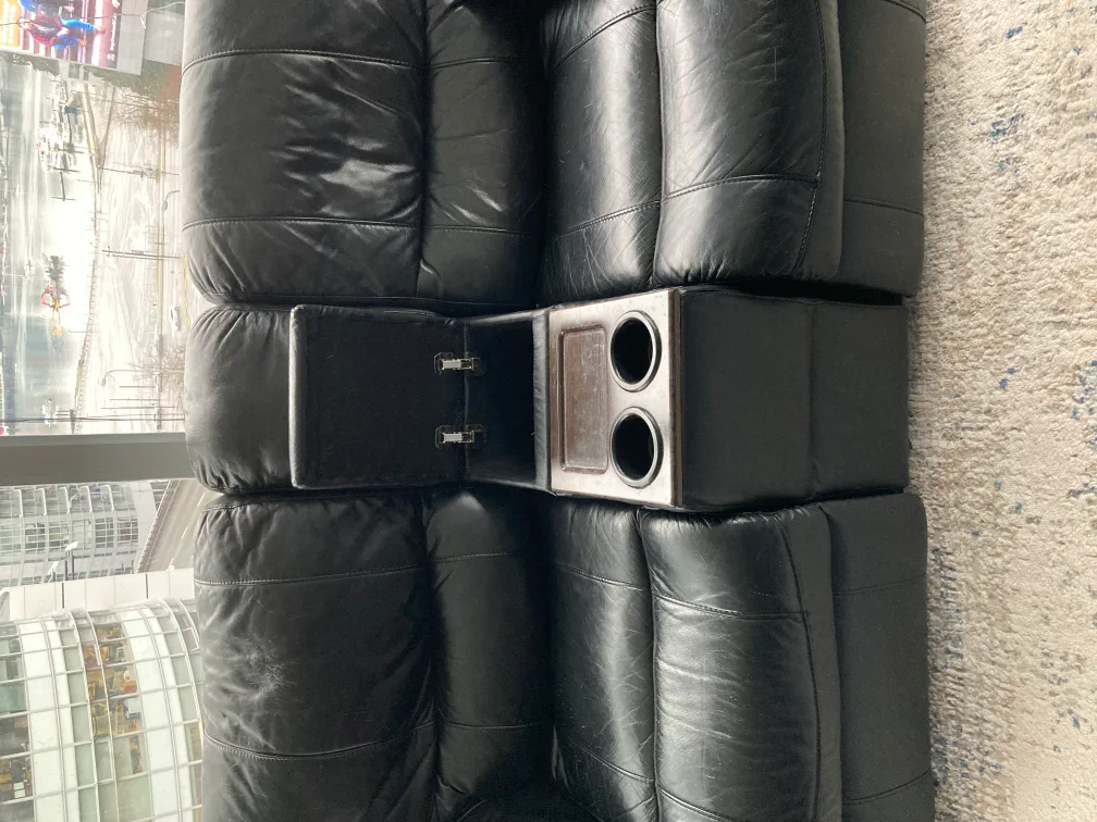 Black Leather Loveseat Recliner with Console image indicator(3)