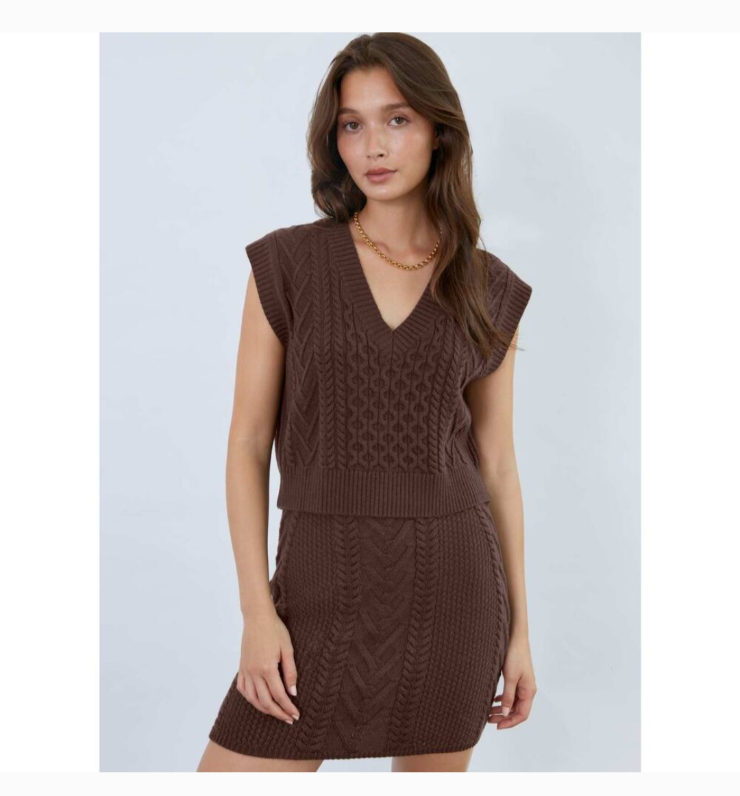 Babaton Brown 100% Merino Wool Skirt