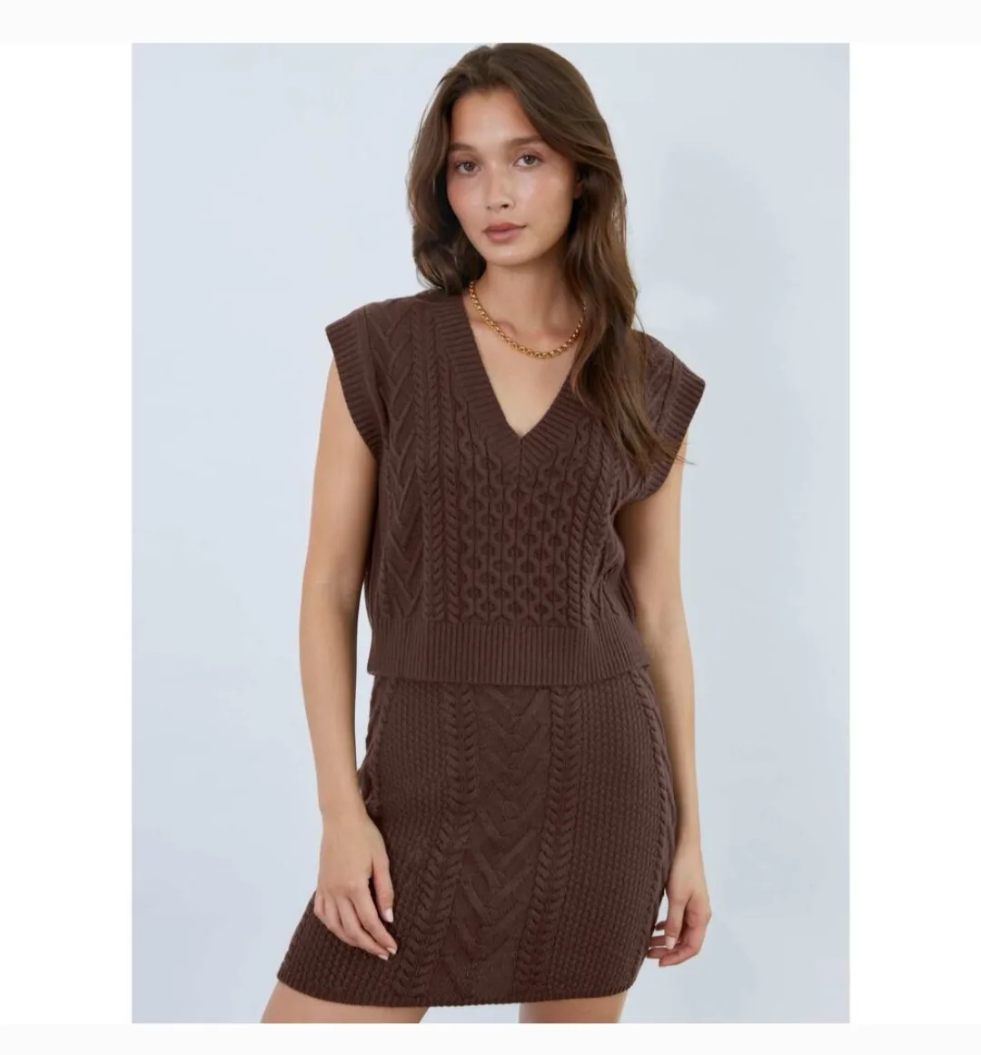Babaton Brown 100% Merino Wool Skirt thumbnail