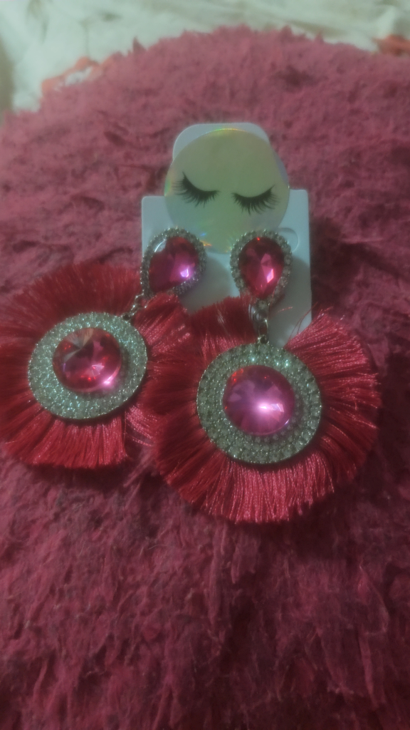 Pink Rhinestone Tassel Earrings