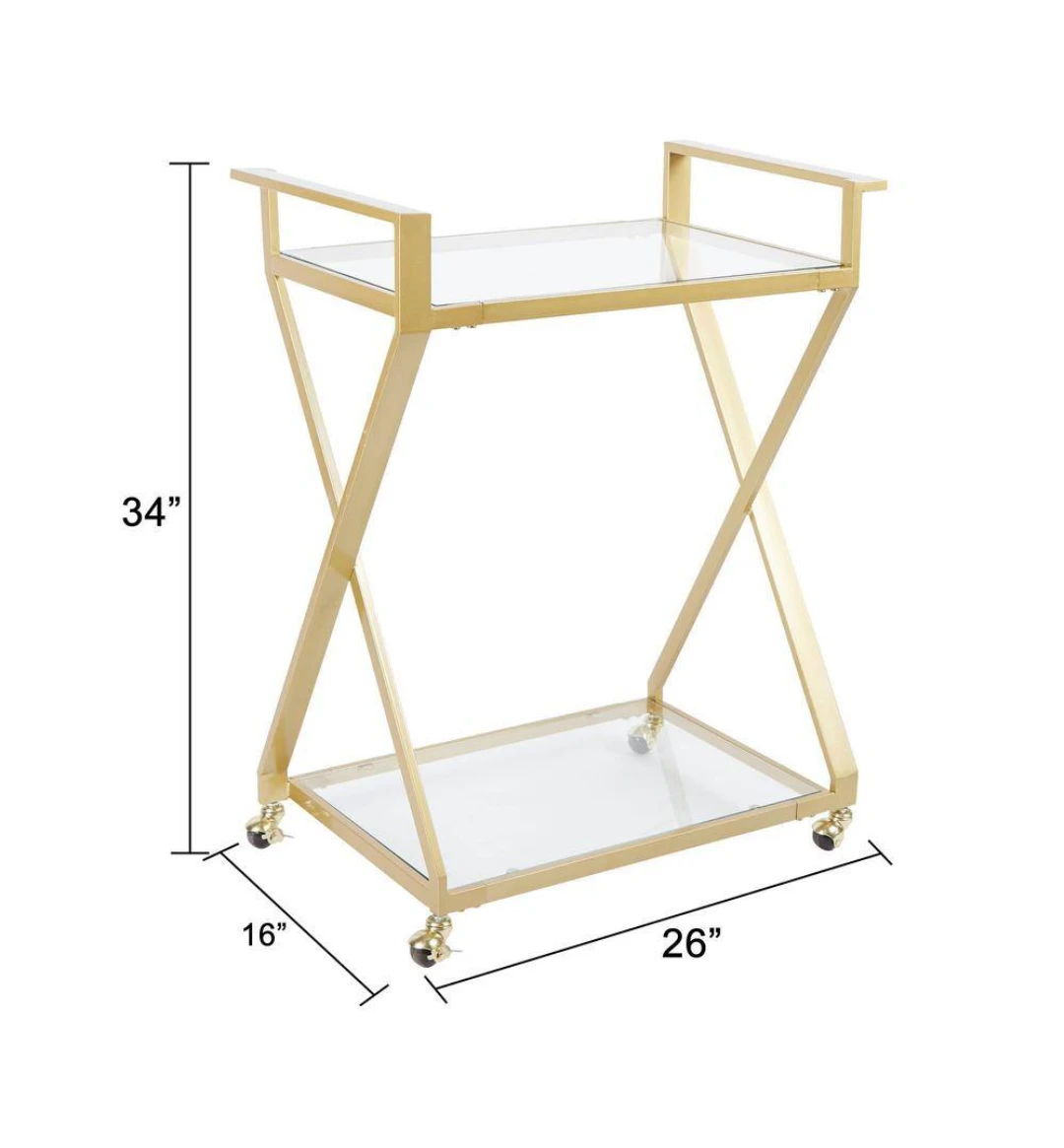 Gold Bar Cart with Glass Shelves - photo 3