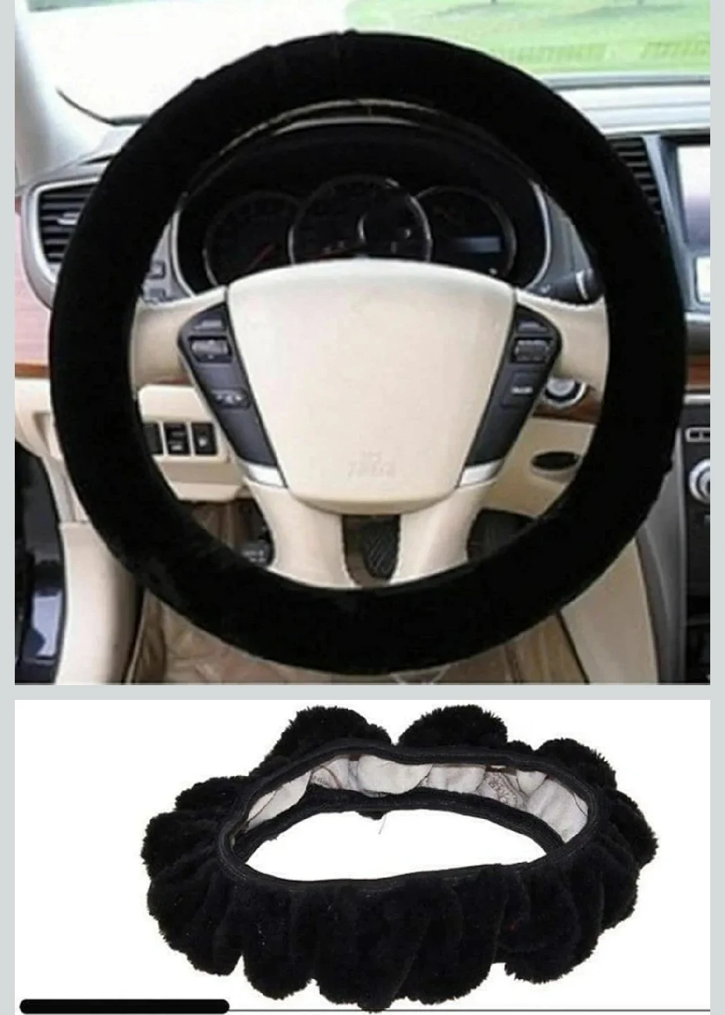Black Plush Car Steering Wheel Cover - photo 3