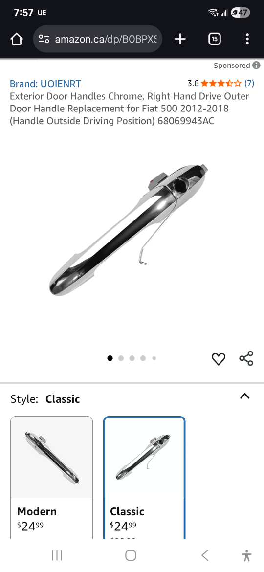 Chrome Exterior Door Handle for Fiat 500