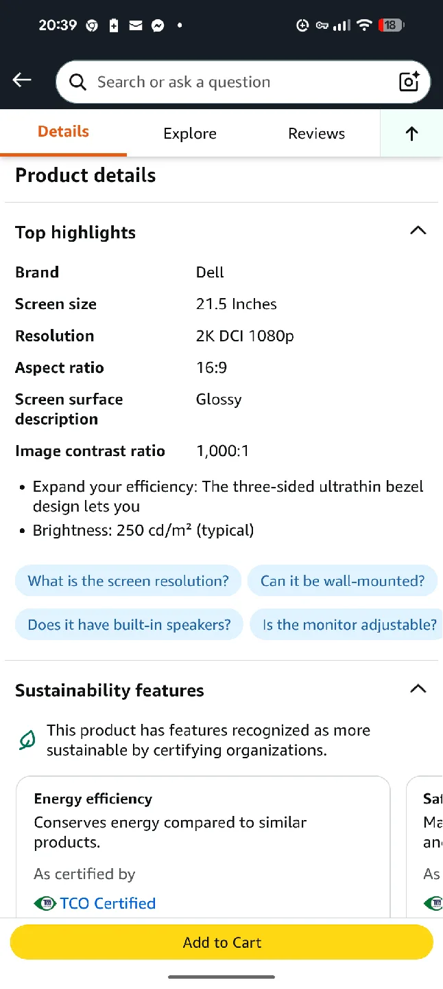 Dell P2219H 21.5" FHD LED Monitor - Black image indicator(4)