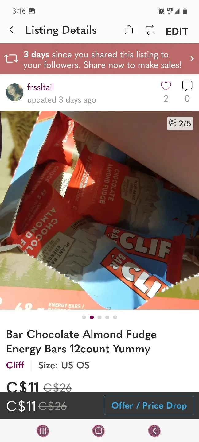 Cliff Bar Chocolate Almond Fudge Energy Bars 12 Count image indicator(2)