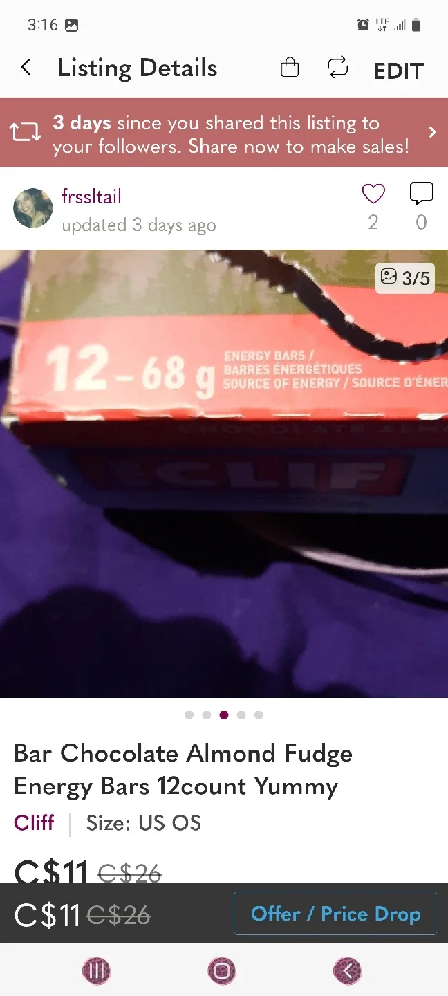 Cliff Bar Chocolate Almond Fudge Energy Bars 12 Count image indicator(3)