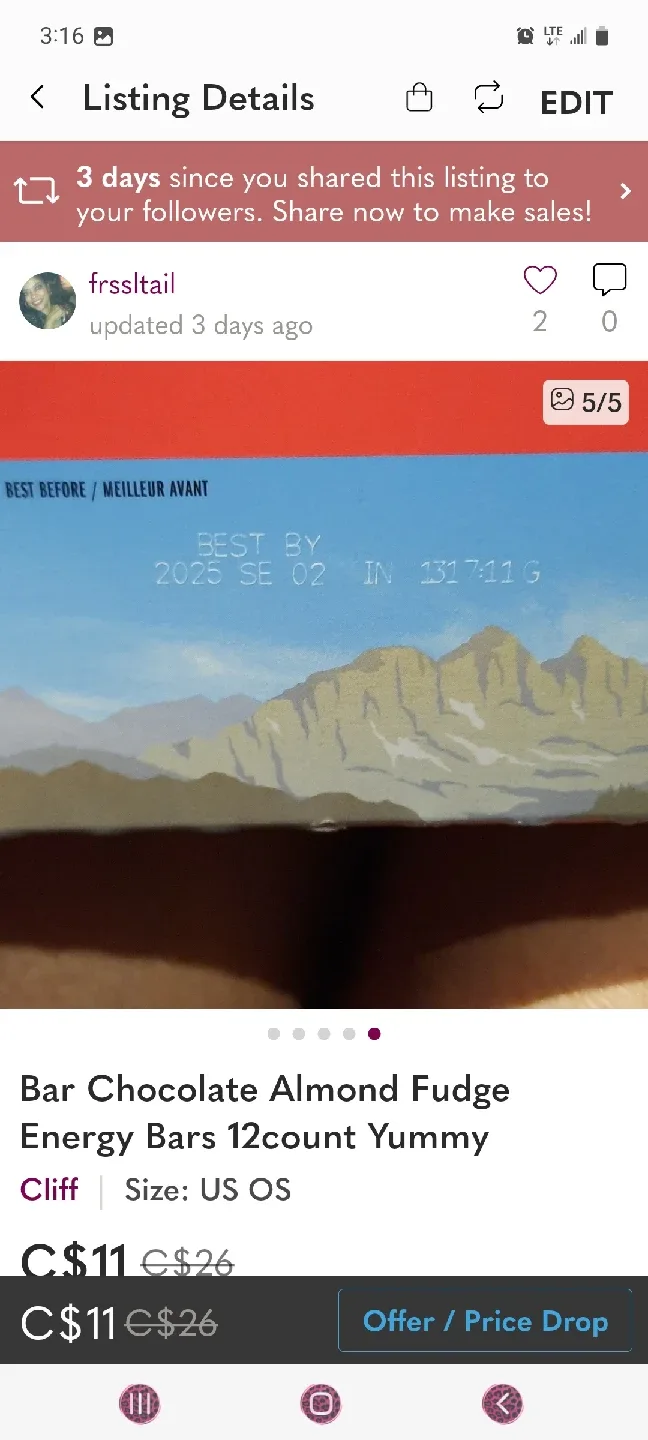 Cliff Bar Chocolate Almond Fudge Energy Bars 12 Count image indicator(4)