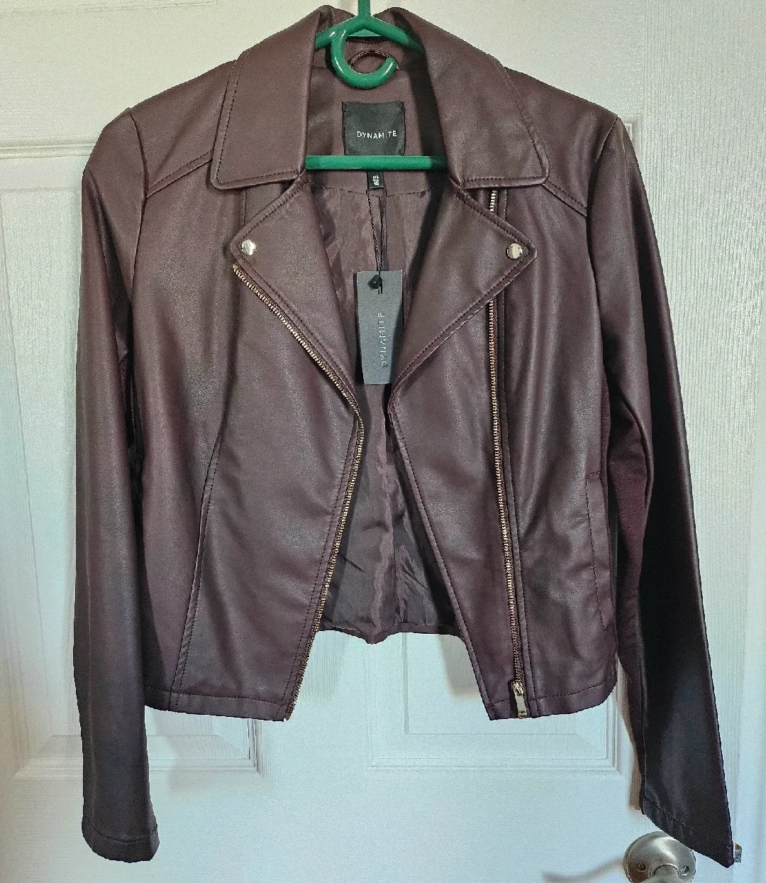 Dynamite Faux Leather Moto Jacket - Dark Brown- Size S image indicator(5)