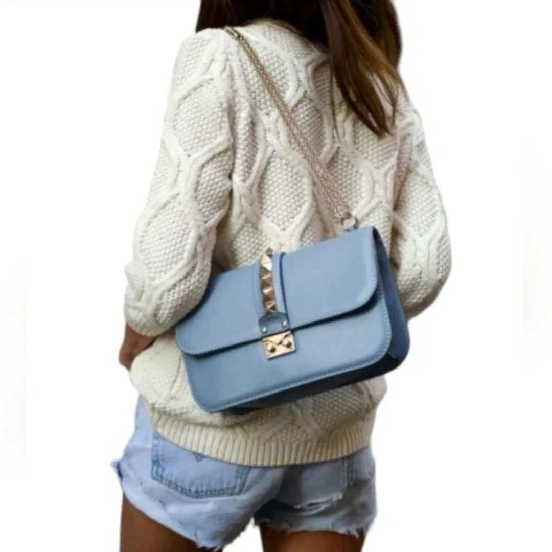 Valentino Garavani Blue Leather Rockstud Bag image indicator(10)