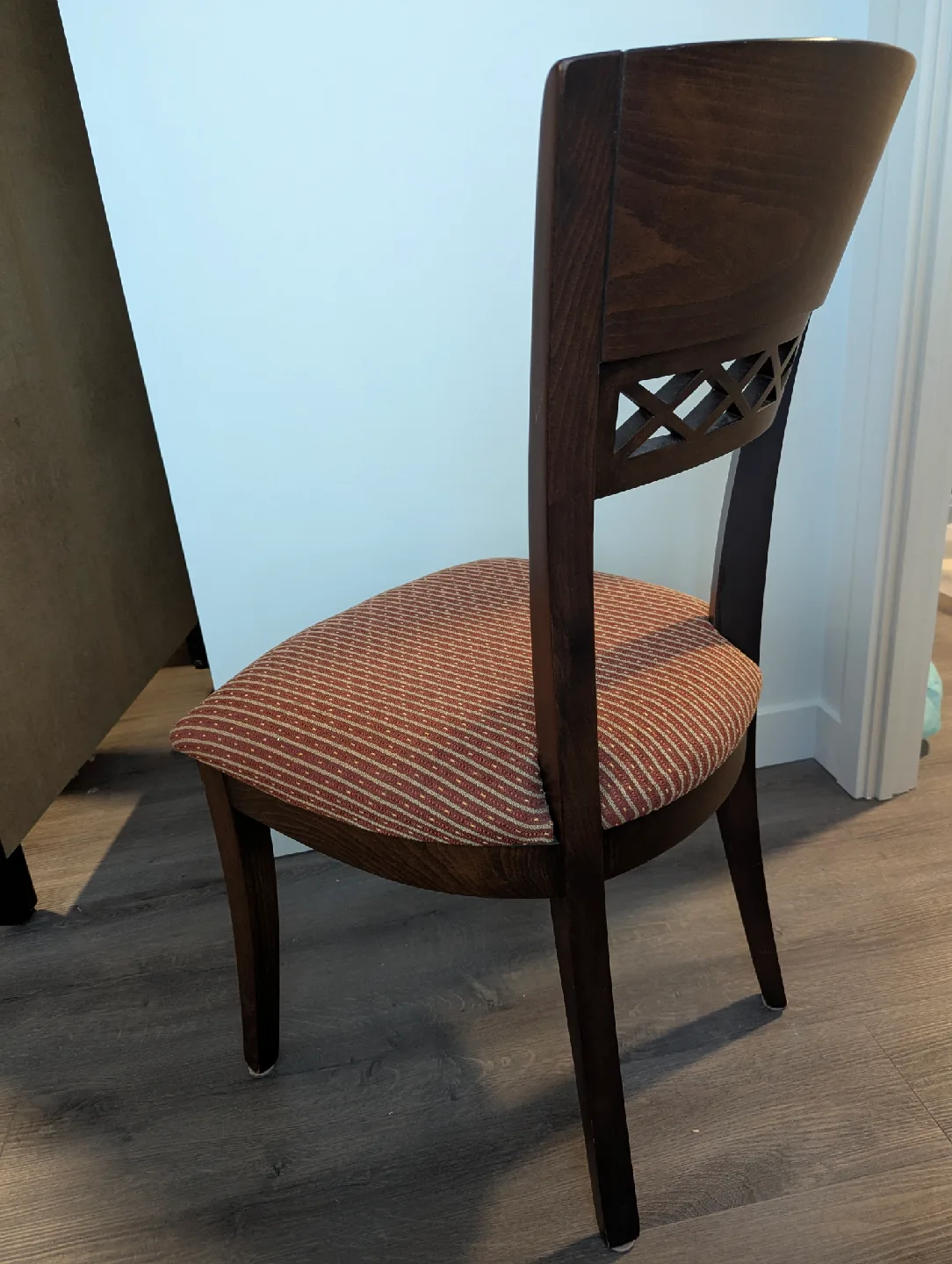 Four Solid Wood Formal Dining Chairs with Striped Seat image indicator(3)