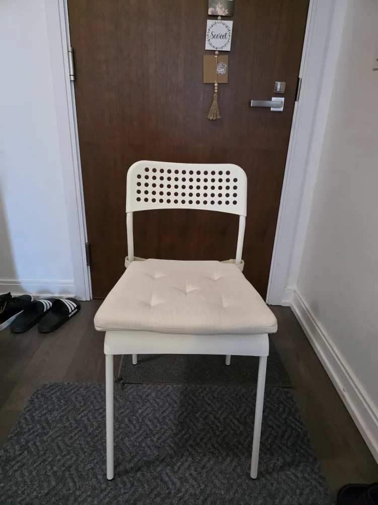 IKEA White Plastic 4 Chairs with cushion pads image indicator(4)