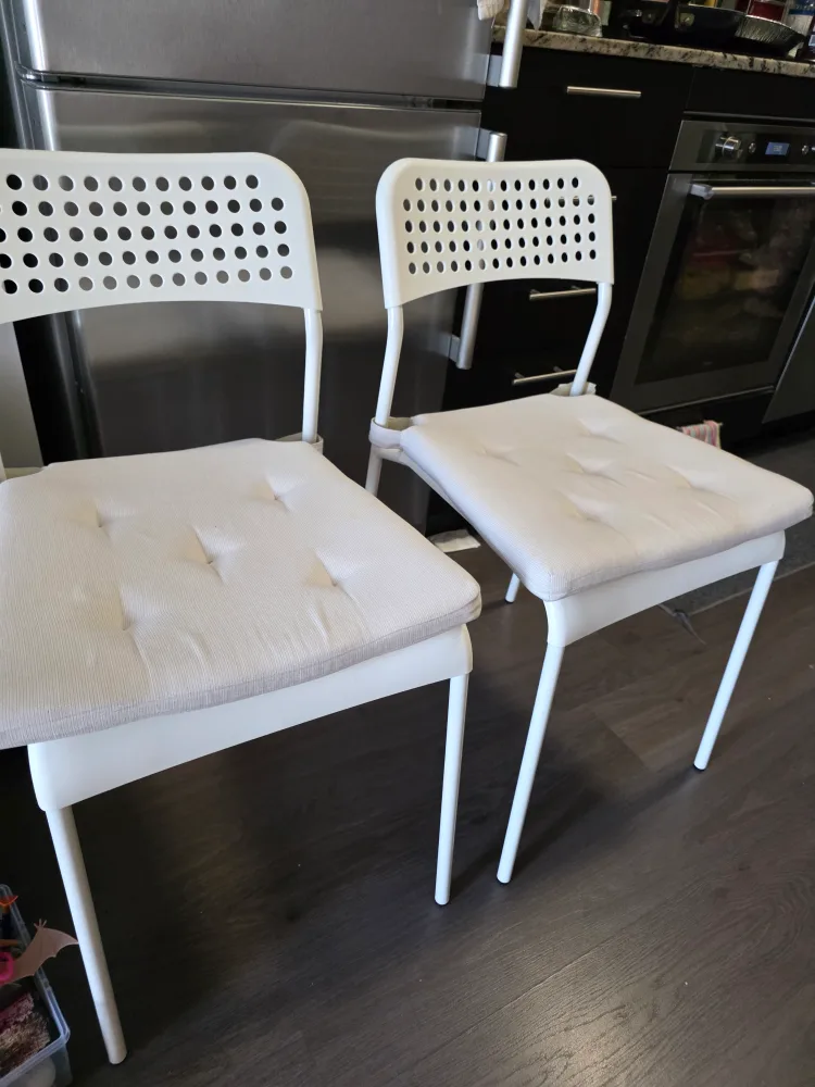 IKEA White Plastic 4 Chairs with cushion pads image indicator(6)