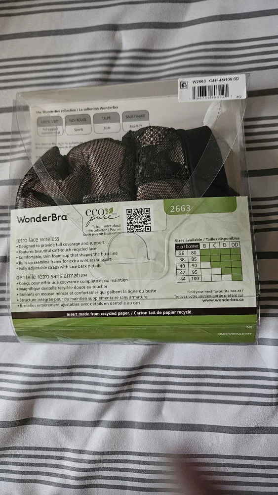 WonderBra Eco Pure Retro Lace Wireless Bra - Size 44DD image indicator(3)