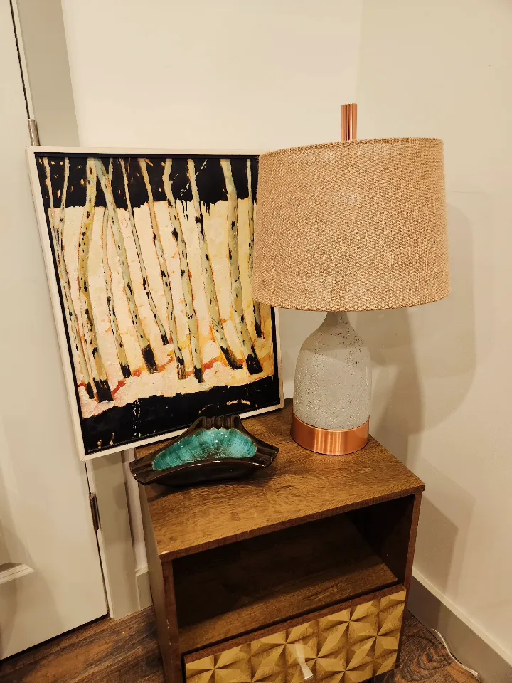 Modern Table Lamp - Concrete Base, Burlap Shade image indicator(6)