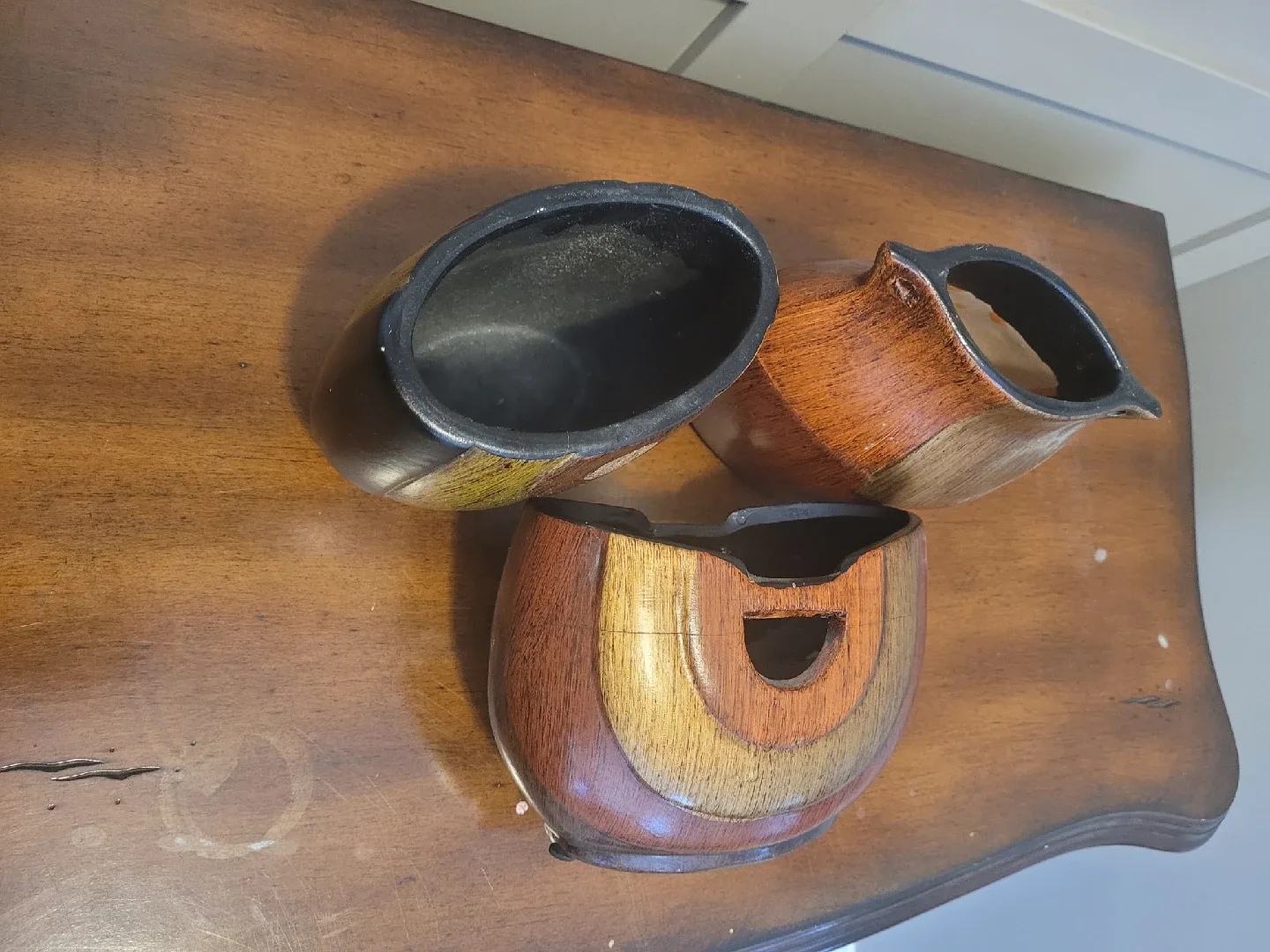 Decorative Brown Wooden Vases (Set of 3) image indicator(3)