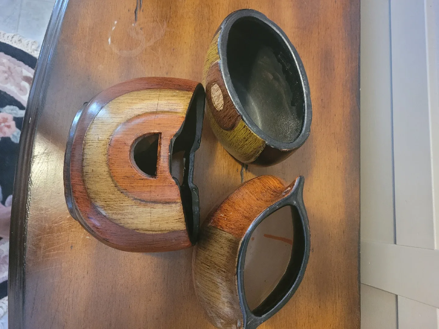 Decorative Brown Wooden Vases (Set of 3) image indicator(4)