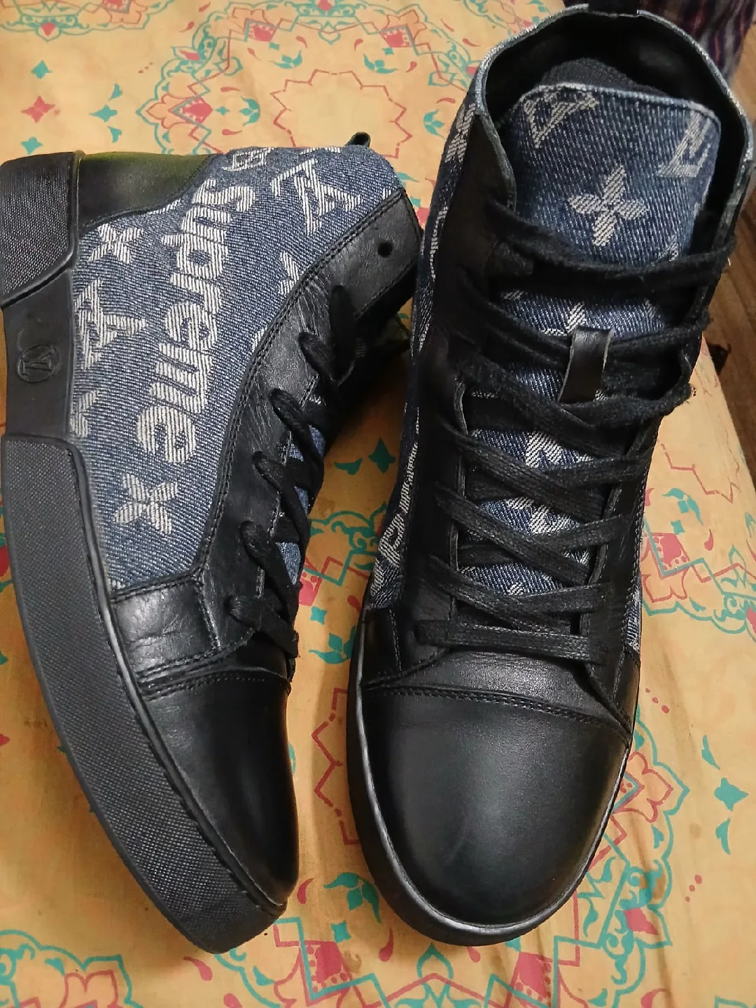 Louis Vuitton x Supreme Denim High-Top Sneakers