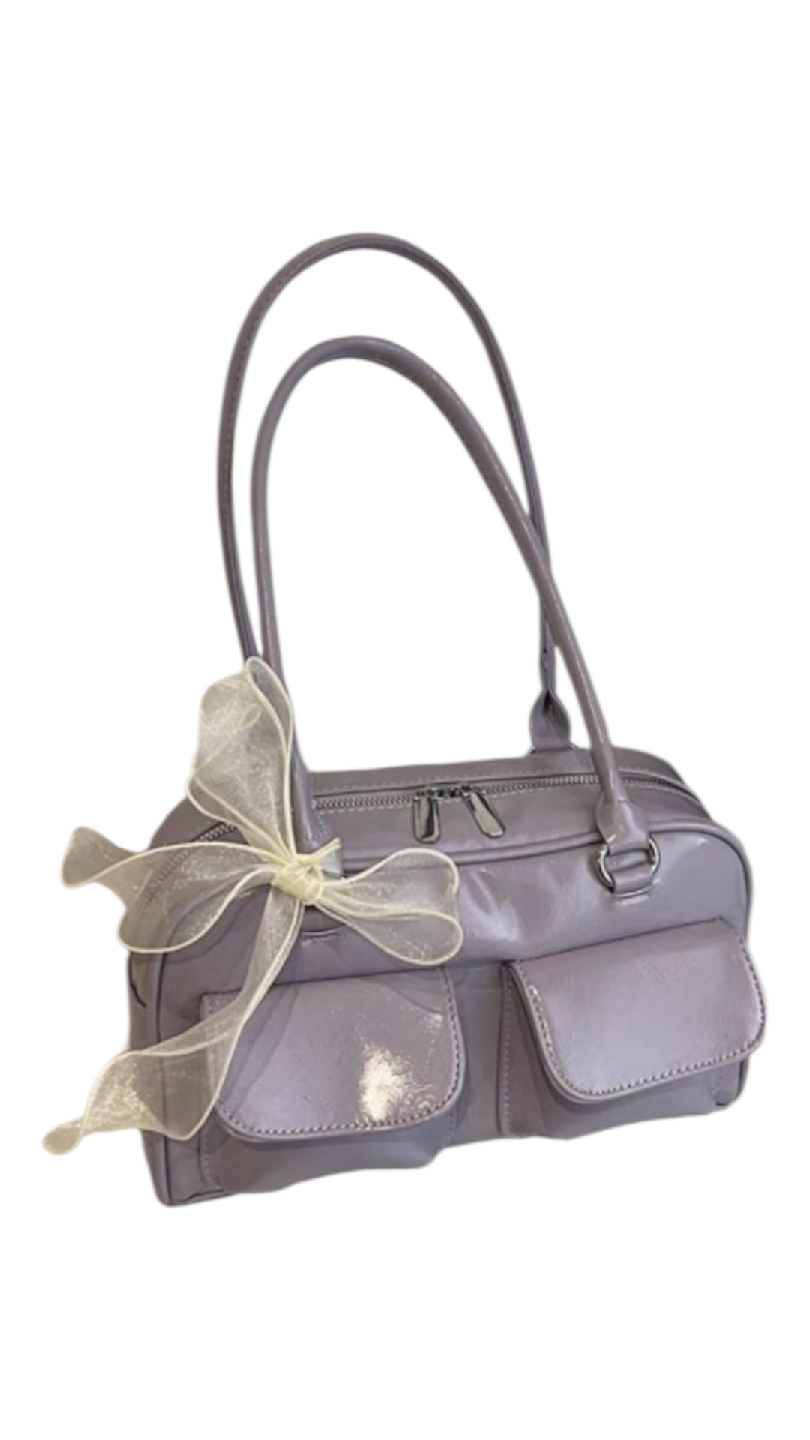 Lilac Faux Leather Handbag with Bow