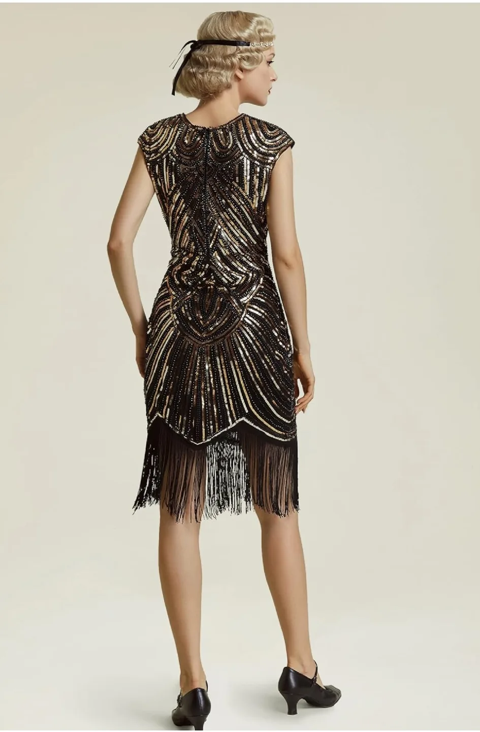 Babeyond-Flapper Dress - Black and Gold, Size Unknown image indicator(2)