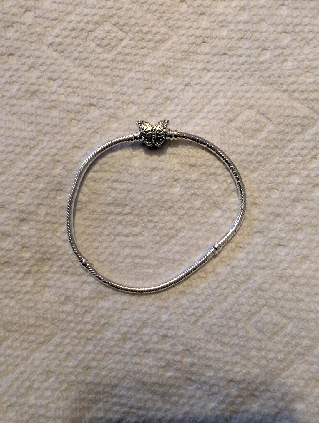 925 Silver Pandora Butterfly Clasp Snake Chain Bracelet thumbnail