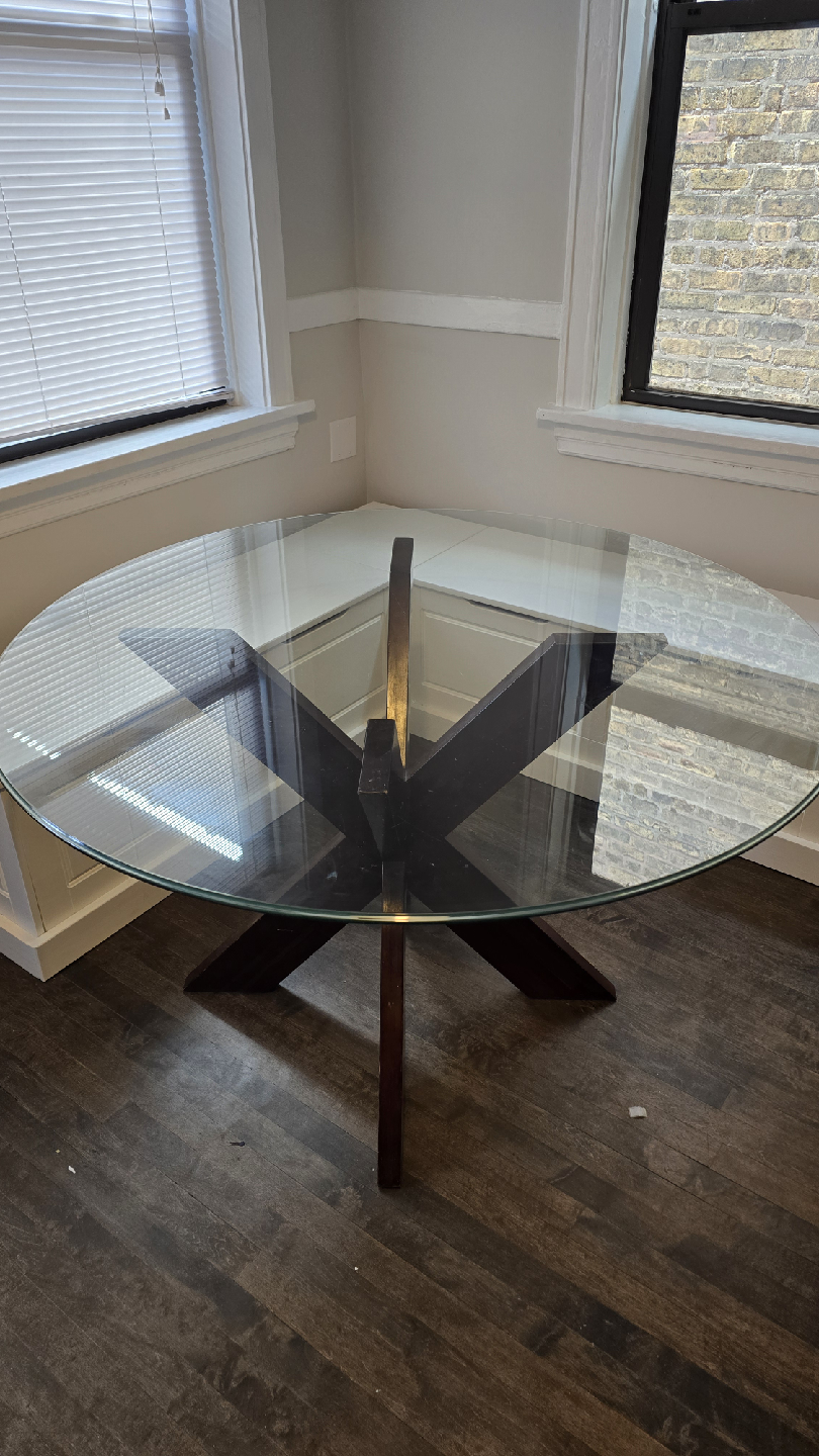 PICK UP by 5pm TODAY for $90! 48" Glass Top Round Dining Table